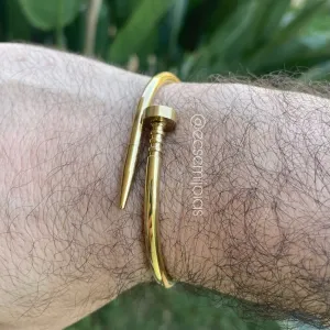 Bracelete masculino de prego - aço dourado