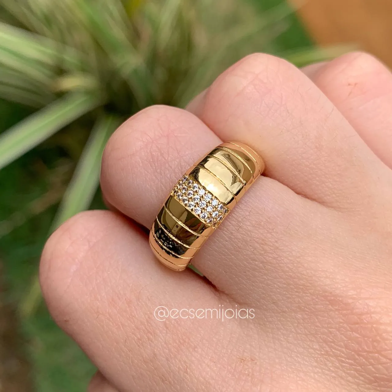 Conjunto brinco e anel quadrado com duas fileiras cravejadas  - banhado a ouro 18k