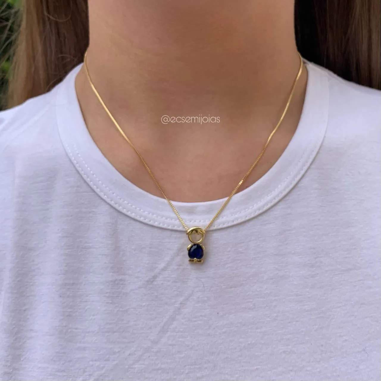 Colar de menino com zircônia - 45 cm - banhado a ouro 18k