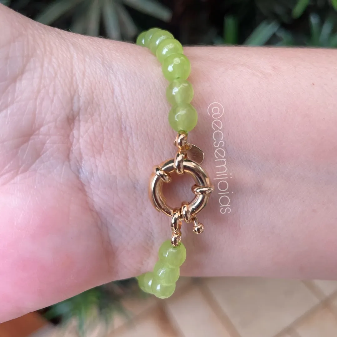 Pulseira com pimenta cravejada e pedras naturais redondas + pérolas de água doce - 17,5cm - banhado a ouro 18k