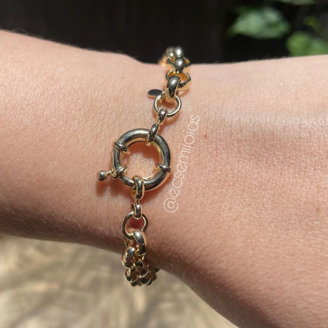 Pulseira elo português 7mm - 21cm - banhado a ouro 18k