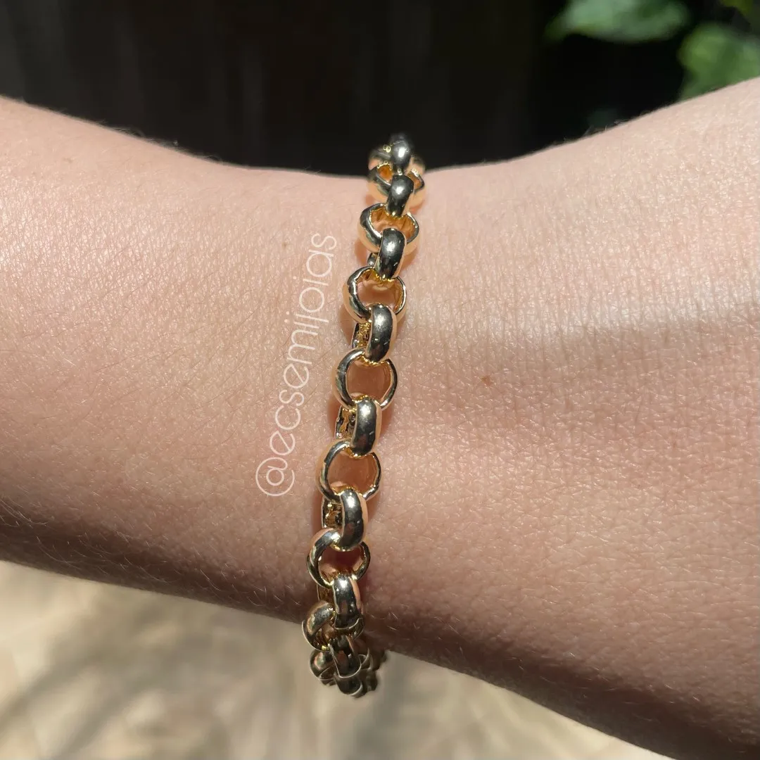 Pulseira elo português 7mm - 21cm - banhado a ouro 18k