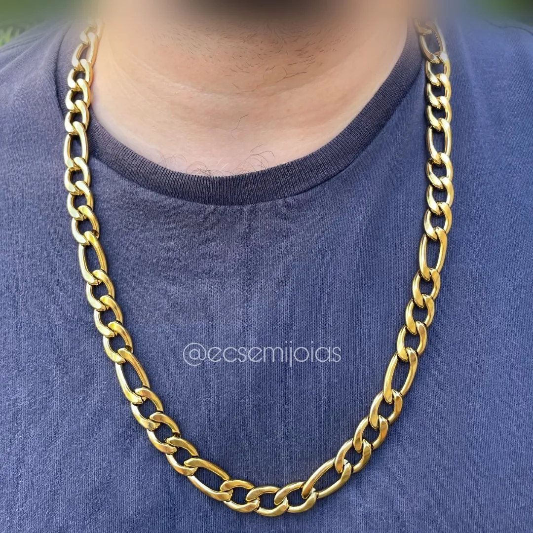 Colar masculino 3x1 11mm - 70cm - aço dourado