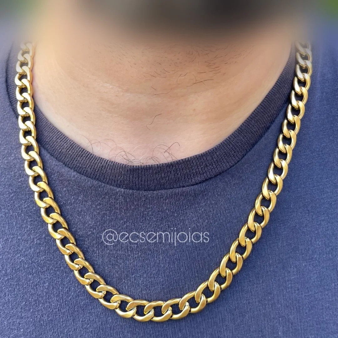 Colar masculino grumet 10mm - 60cm - aço dourado