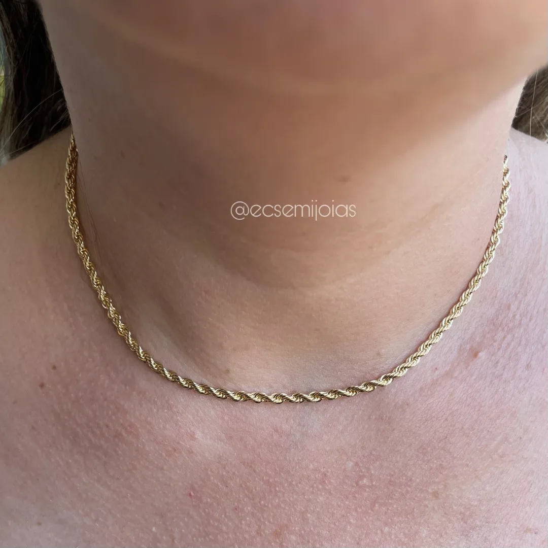 Choker cordão baiano de 3mm - 32cm + extensor - banhado a ouro 18k