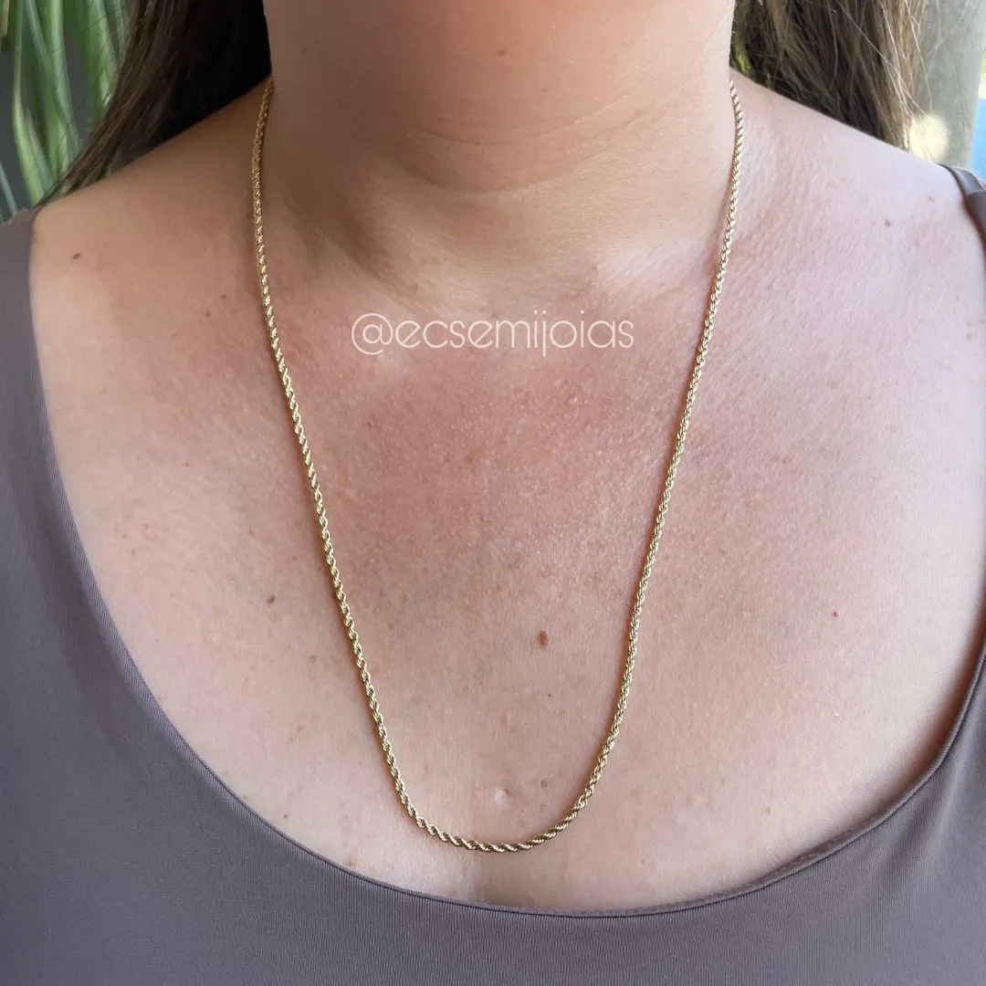 Colar cordão baiano fino 2mm - 60cm - banhado a ouro 18k