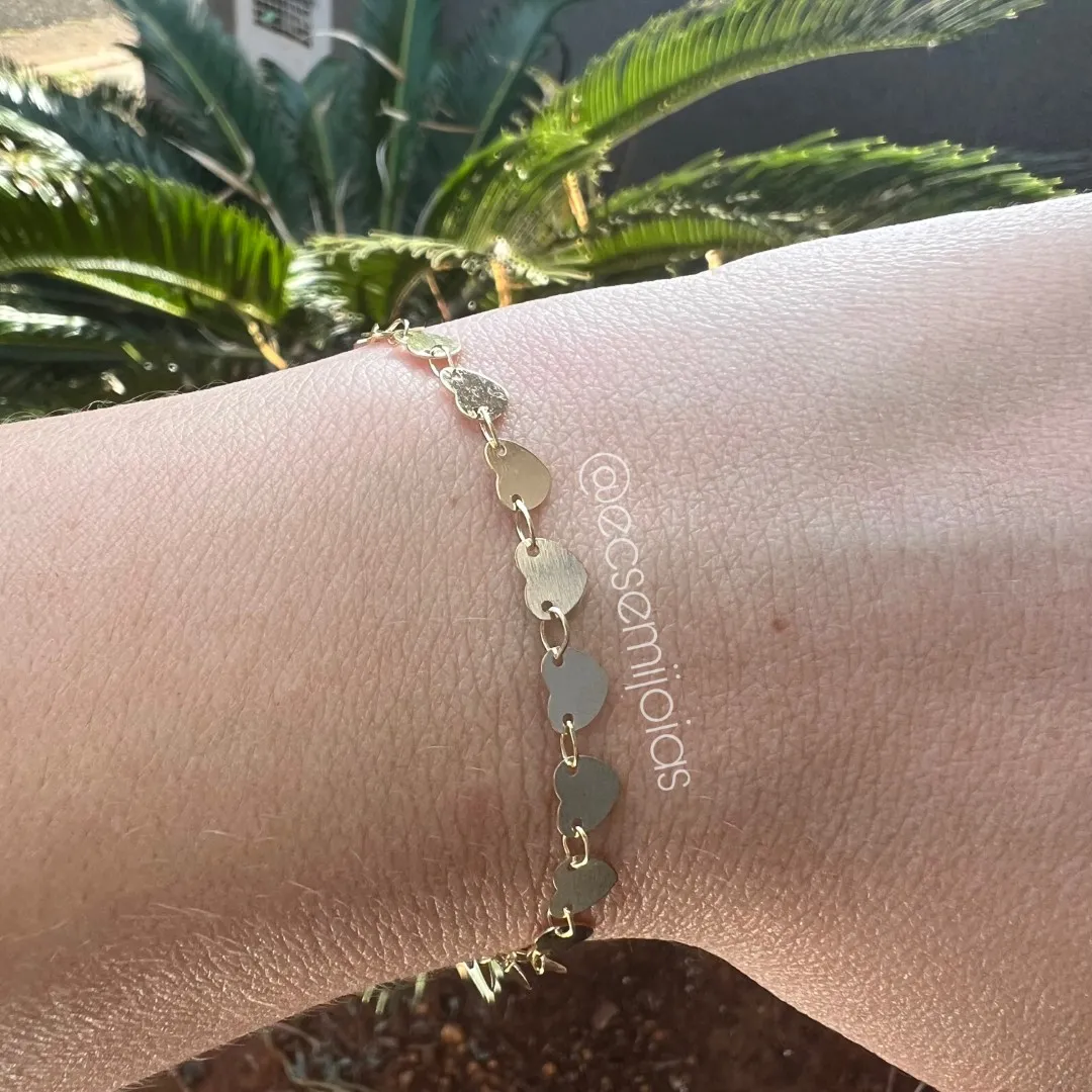 Pulseira de corações lisos - 19cm - banhado a ouro 18k