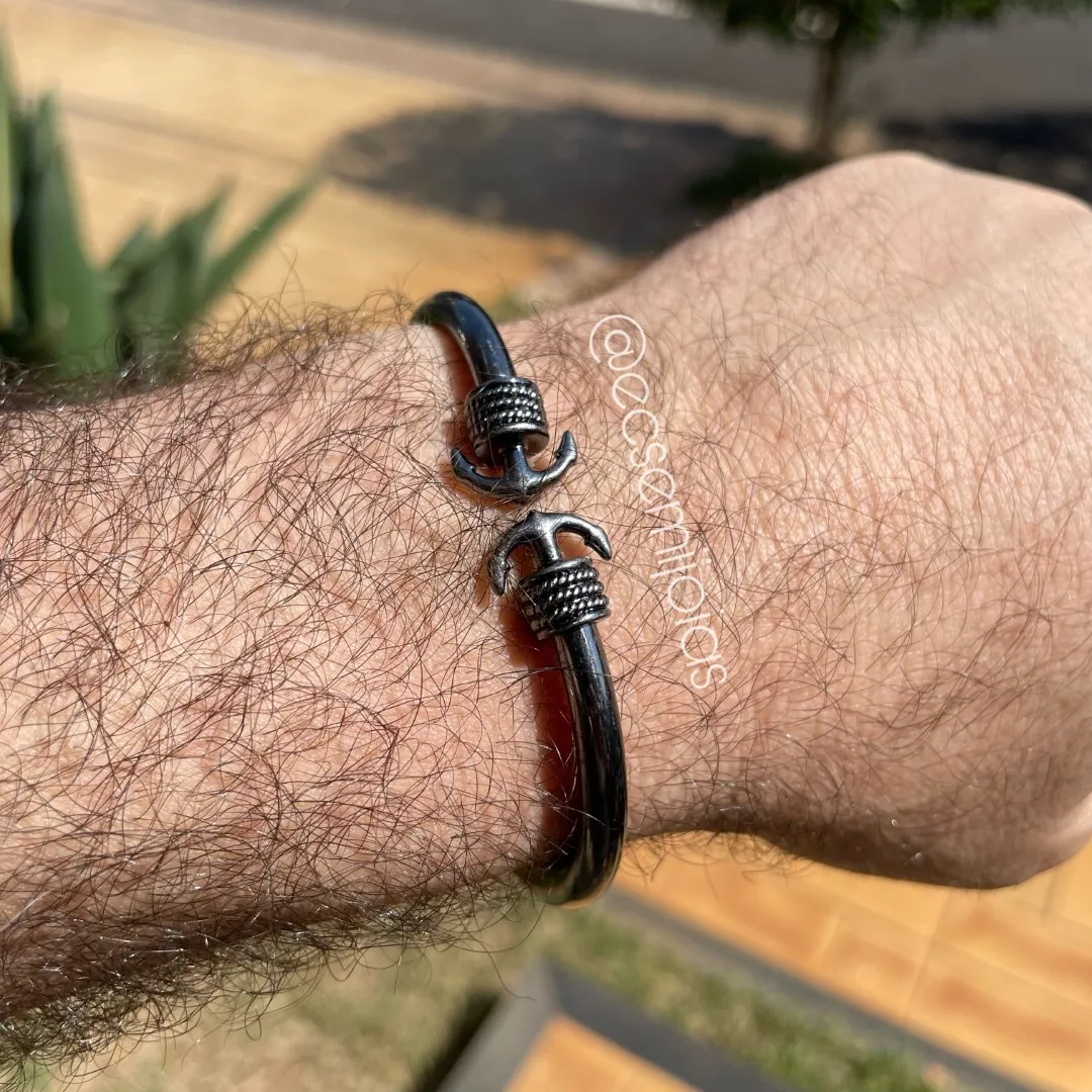 Bracelete com 2 âncoras - banhado a ródio negro