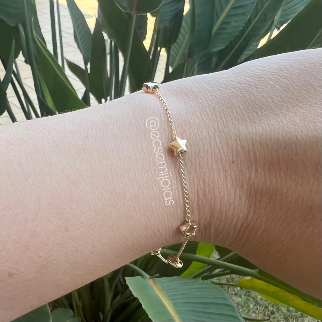 Pulseira com 6 estrelas lisas - 19cm - banhado a ouro 18k