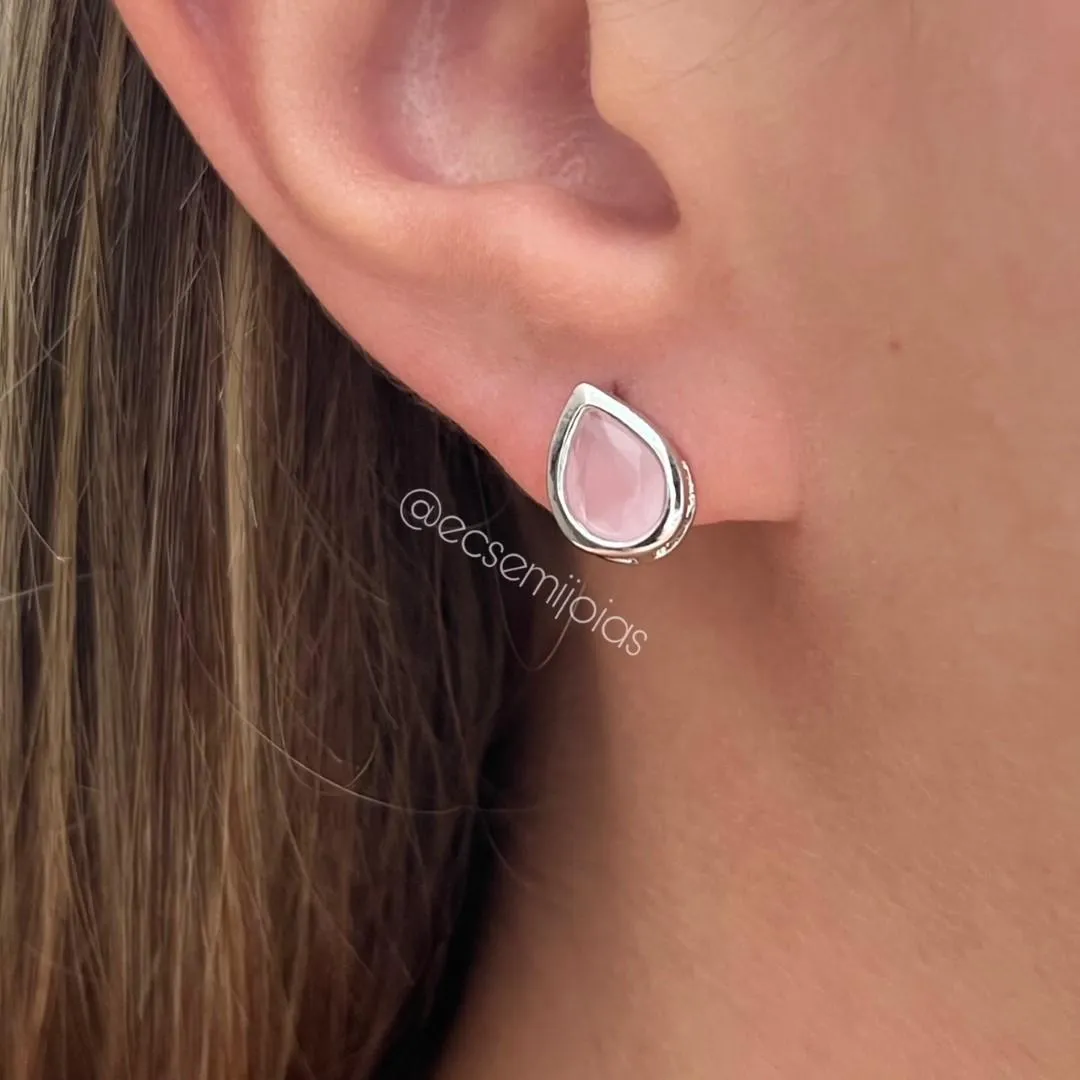 Conjunto de brinco e colar gota - 6x8mm - banhado a ródio branco