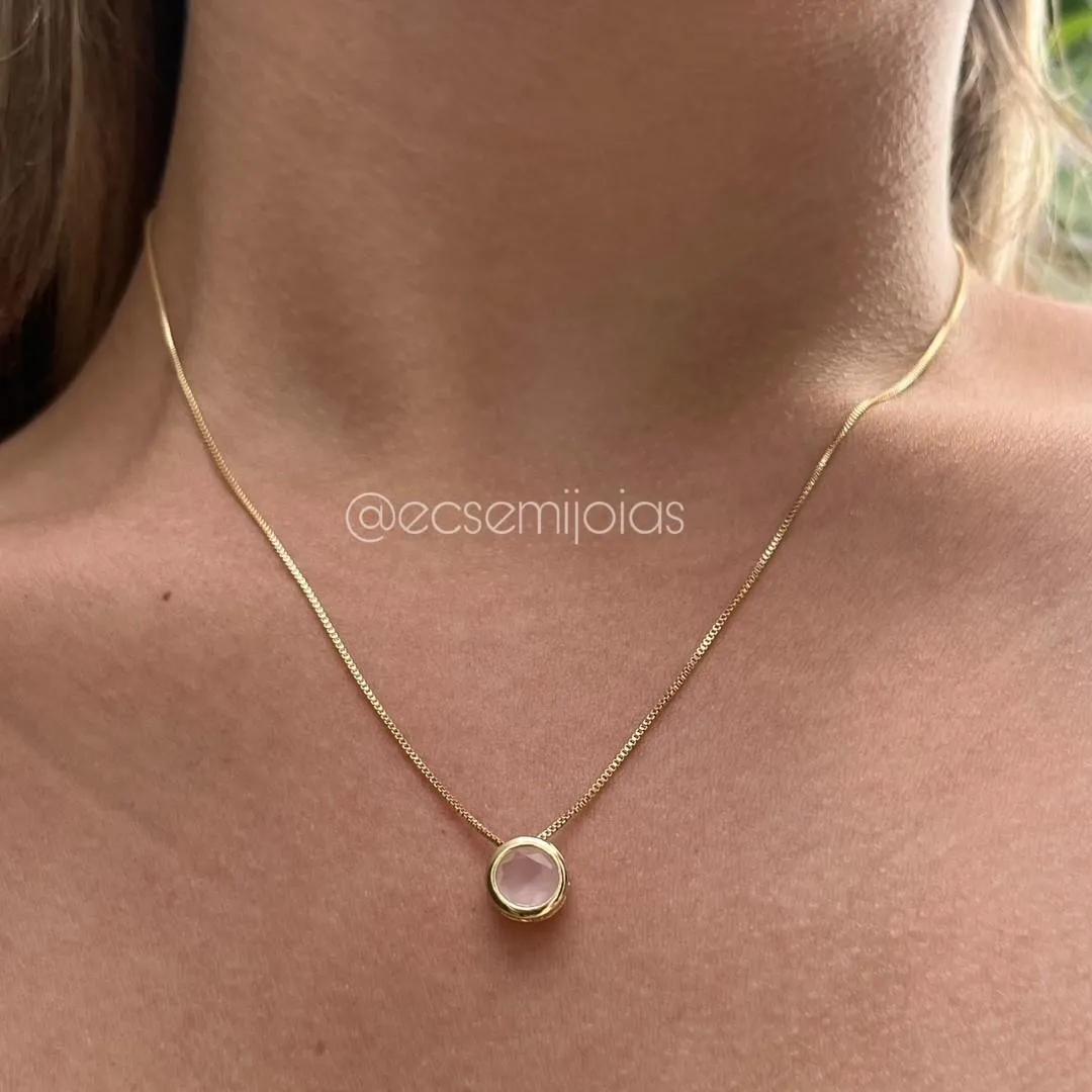 Conjunto de brinco e colar ponto de luz redondo - 6mm - banhado a ouro 18k