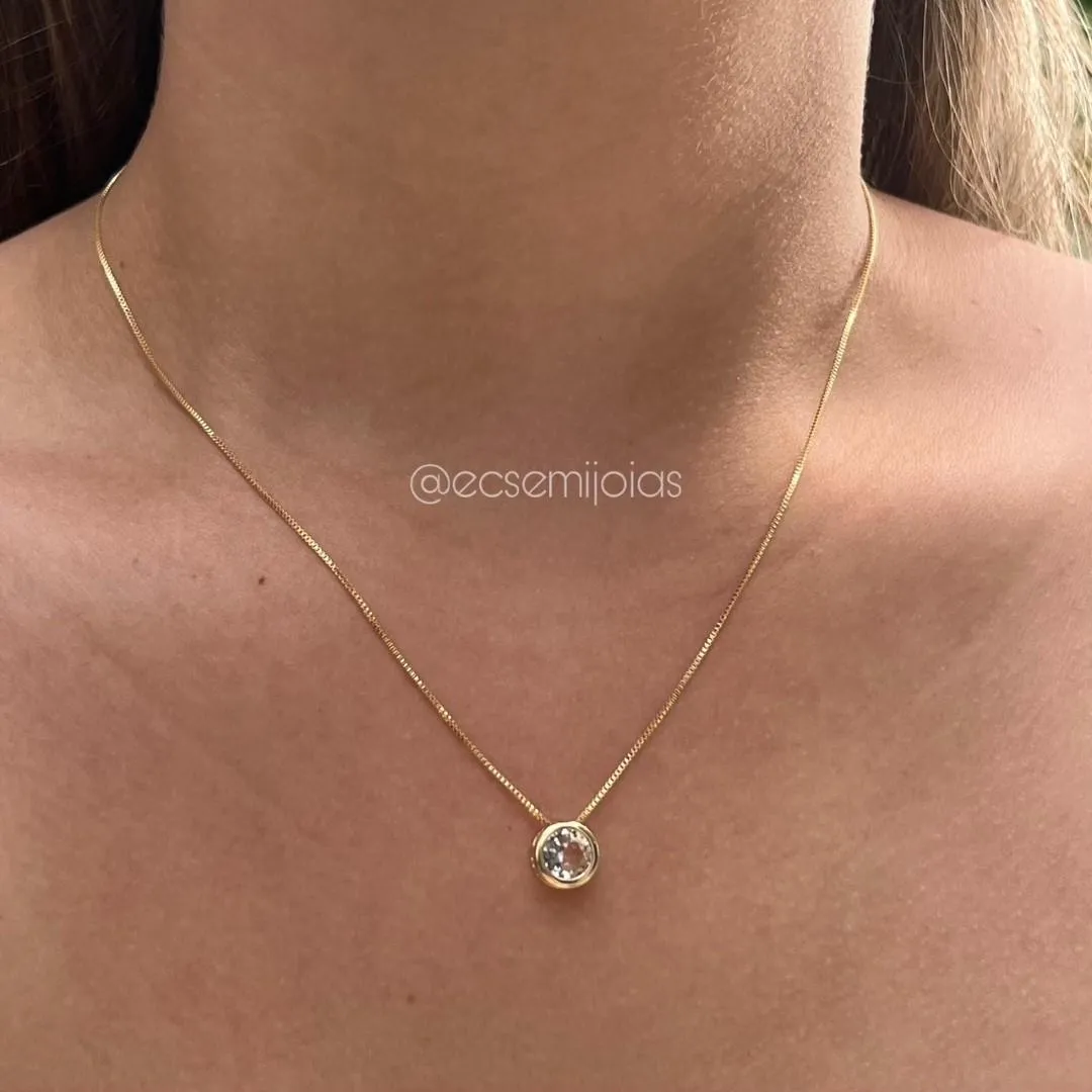 Conjunto de brinco e colar ponto de luz redondo - 6mm - banhado a ouro 18k