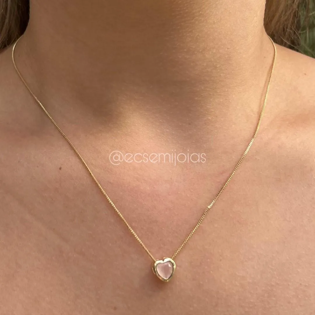 Conjunto de brinco e colar ponto de luz coração - 6mm - banhado a ouro 18k