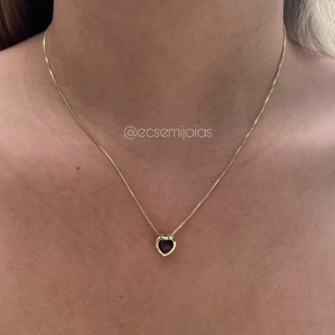 Conjunto de brinco e colar ponto de luz coração - 6mm - banhado a ouro 18k