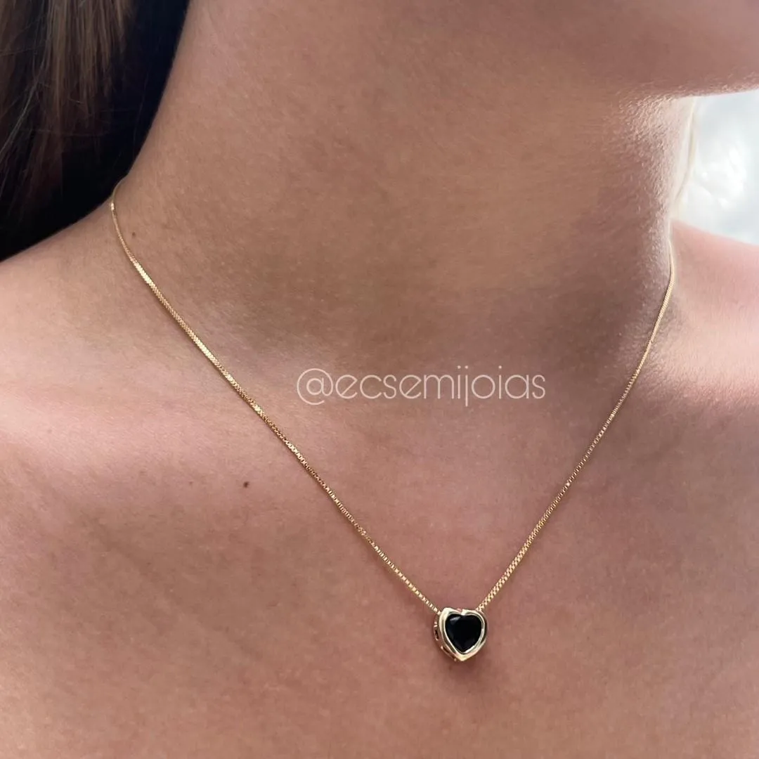 Conjunto de brinco e colar ponto de luz coração - 6mm - banhado a ouro 18k