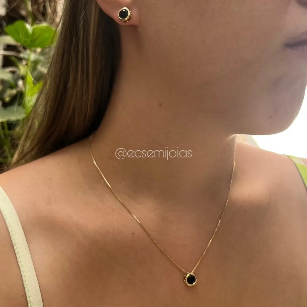 Conjunto de brinco e colar ponto de luz redondo - 6mm - banhado a ouro 18k