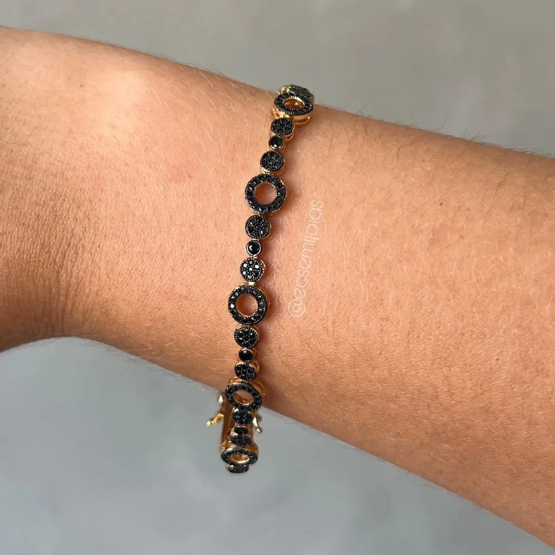 Pulseira de elos redondos cravejados vazados - 18cm - banhado a ouro 18k