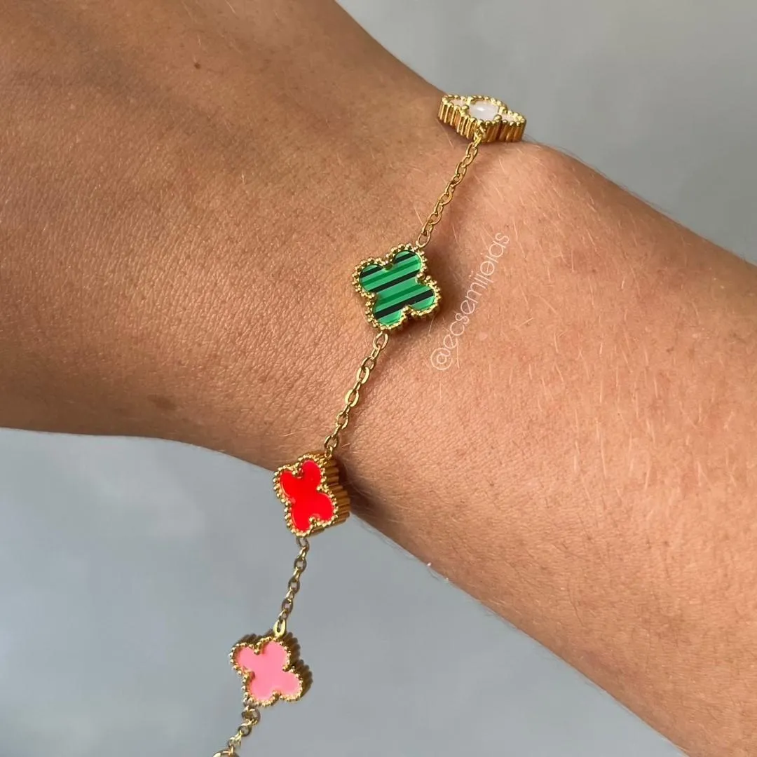 Pulseira de trevo - 16,5cm + extensor - aço dourado