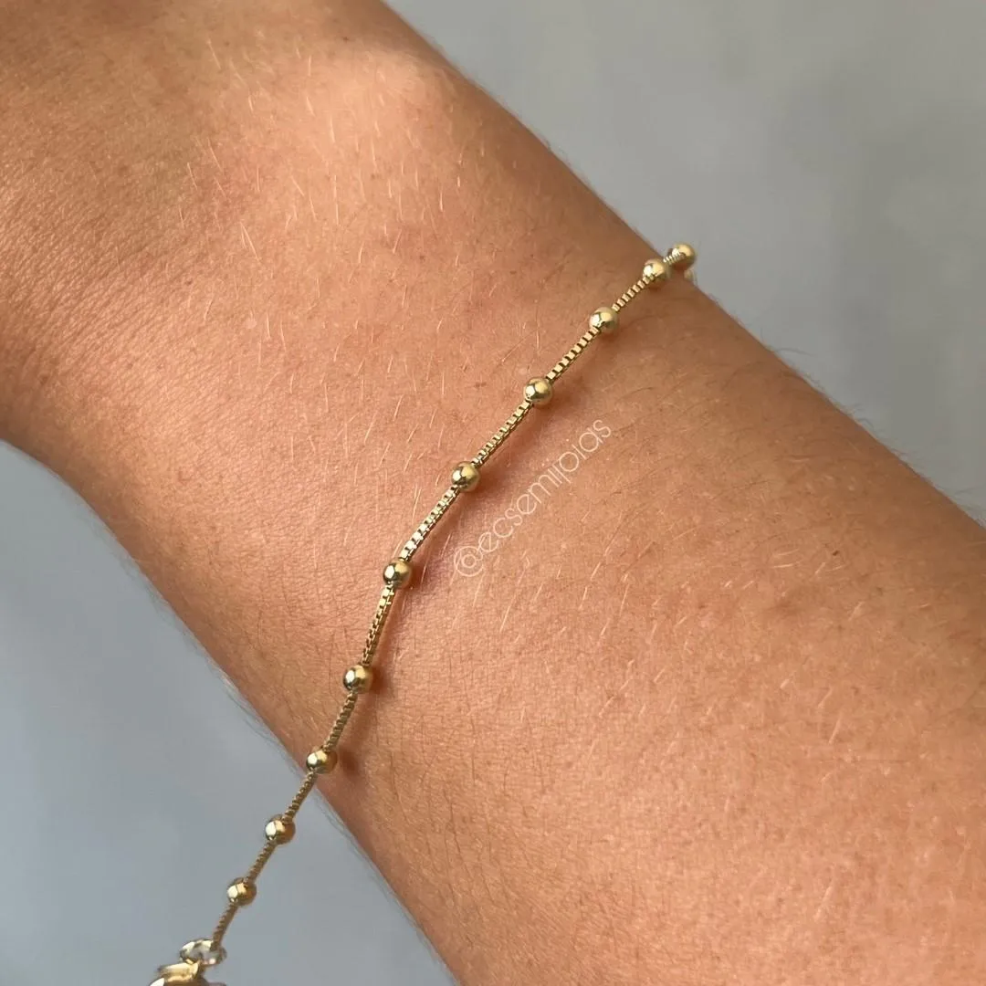 Pulseira veneziana com bolinhas pequenas lisas mais juntas -18cm - banhado a ouro 18k