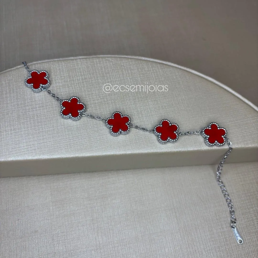 Pulseira flor com 5 pétalas - 16,5cm + extensor - aço